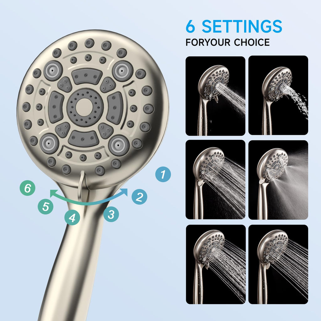 EMBATHER Shower Faucets Sets Complete, with 3 Setting High Pressure Shower Head Combo, Bathroom Wall Mounted Rainfall Shower System Fixtures with 8-Mode Handheld Spray, Brushed Nickel