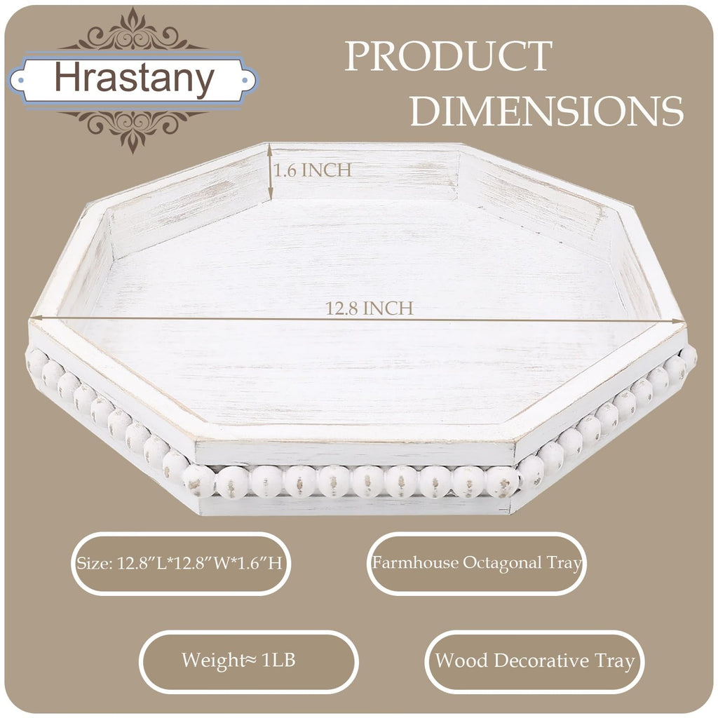Hrastany Wood Rustic Serving Tray with Beads, Farmhouse Black Decorative Tray for Table Centerpiece, Christmas Wedding Halloween Home Decor