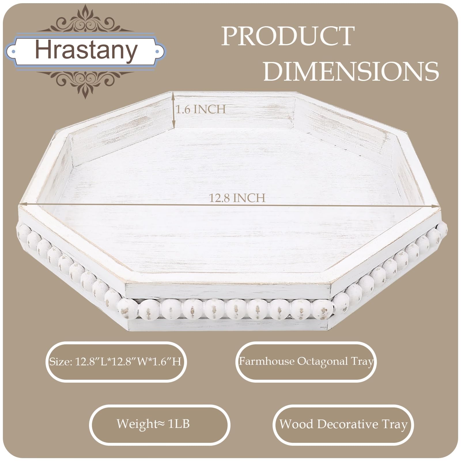 Hrastany Wood Rustic Serving Tray with Beads, Farmhouse Black Decorative Tray for Table Centerpiece, Christmas Wedding Halloween Home Decor