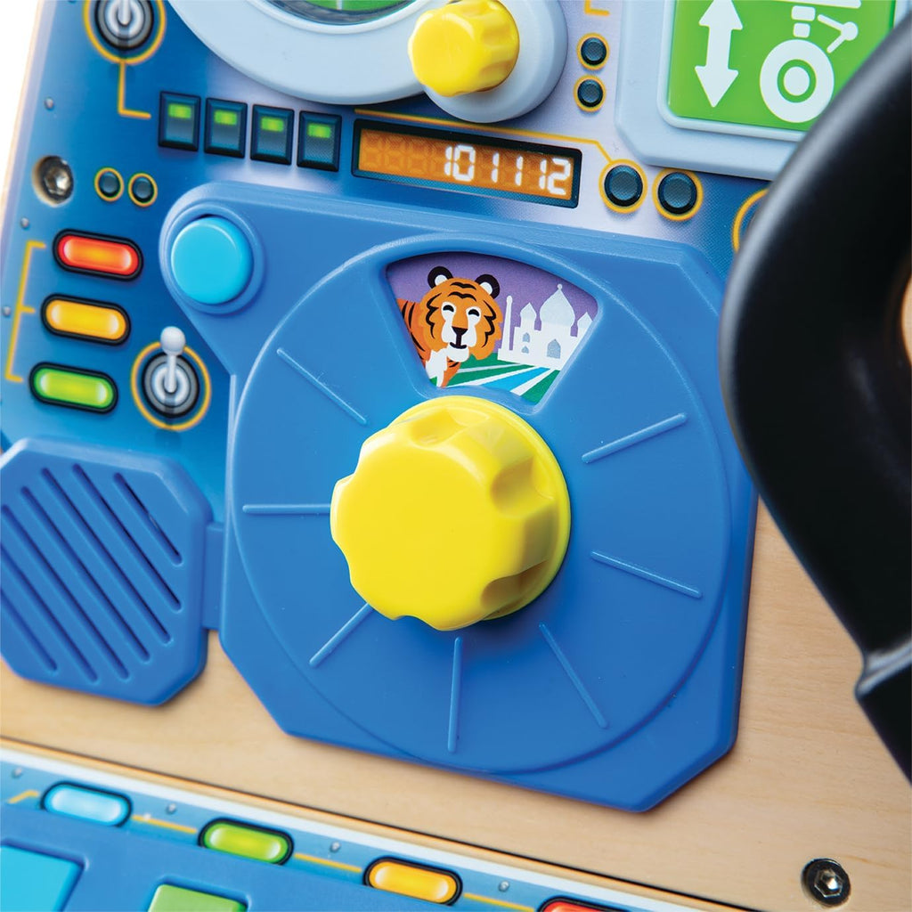 Melissa & Doug Jet Pilot Interactive Dashboard Wooden Toy for Boys and Girls Ages 3+ Cockpit Steering Wheel Pretend to Fly Experience, Fidget Buttons - FSC Certified