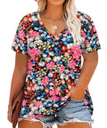 CARCOS Womens Plus Size Tops Short Sleeve Shirts V Neck Tunic Floral/Aniaml Blouses XL-5X
