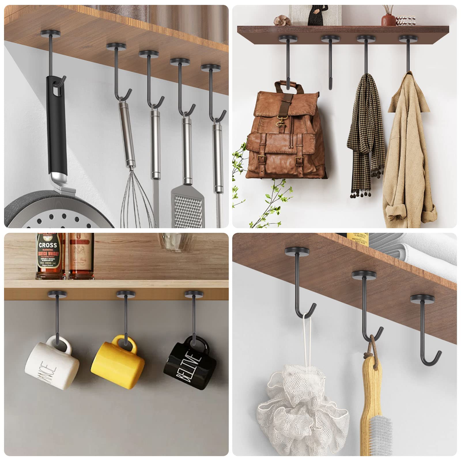 NearMoon Coat Hooks, Wall Mount Hooks for Hanging Hat Hurse Robe, 304 Stainless Steel Heavy Duty Towel Hangers for Bathroom Livingroom Kitchen-Ceiling Hook, 6 Pack (2 Inch, Brushed Nickel)