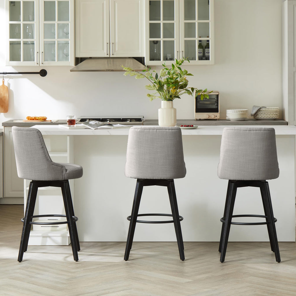 Watson & Whitely Counter Height Bar Stools, Performance Fabric Upholstered Modern Swivel Barstool with Back, Solid Wood Legs, 26" H Seat, Flint Grey