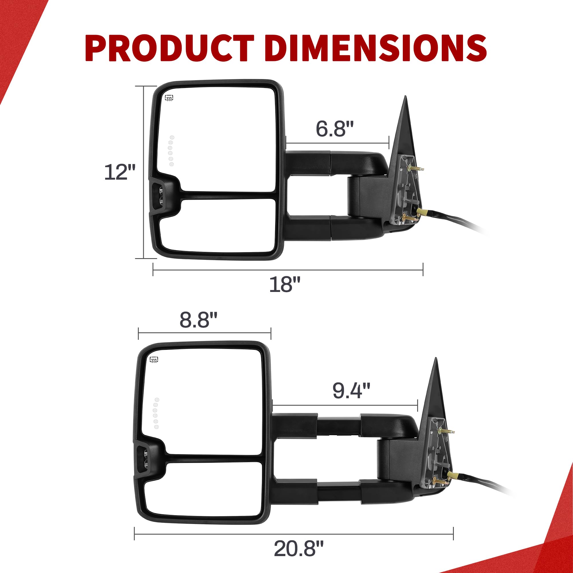 YITAMOTOR Towing Mirrors Compatible with 07-13 Silverado 1500 2500 3500 Tahoe Suburban Avalanche GMC Sierra Yukon Cadillac LED Turn Signal Light Power Heated Manual Telescoping Folding