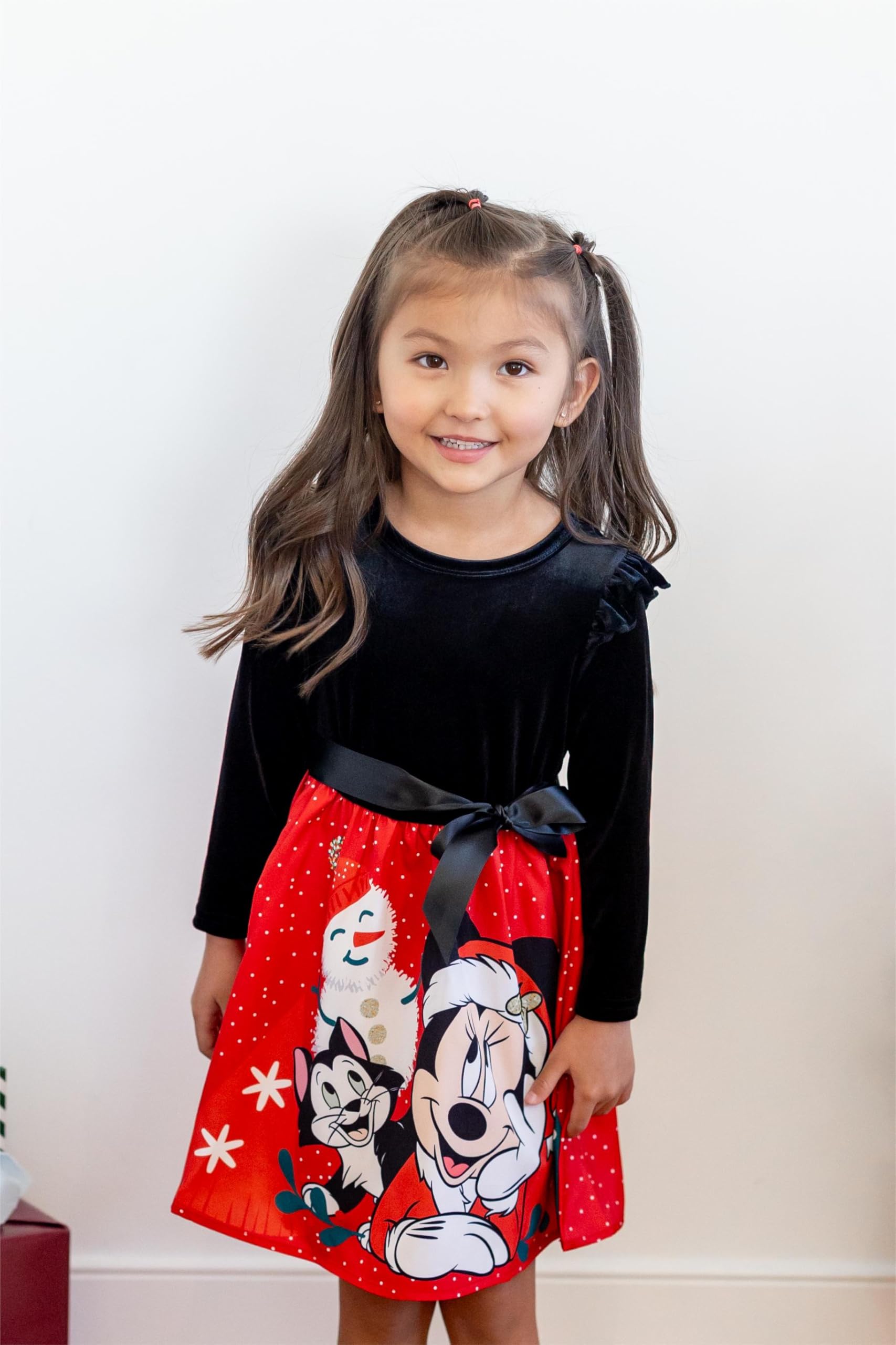 Disney Princess Frozen Elsa Minnie Mickey Stitch Ruffle Sleeve Dress A Line Long Sleeve Kids Clothes Baby to Toddler
