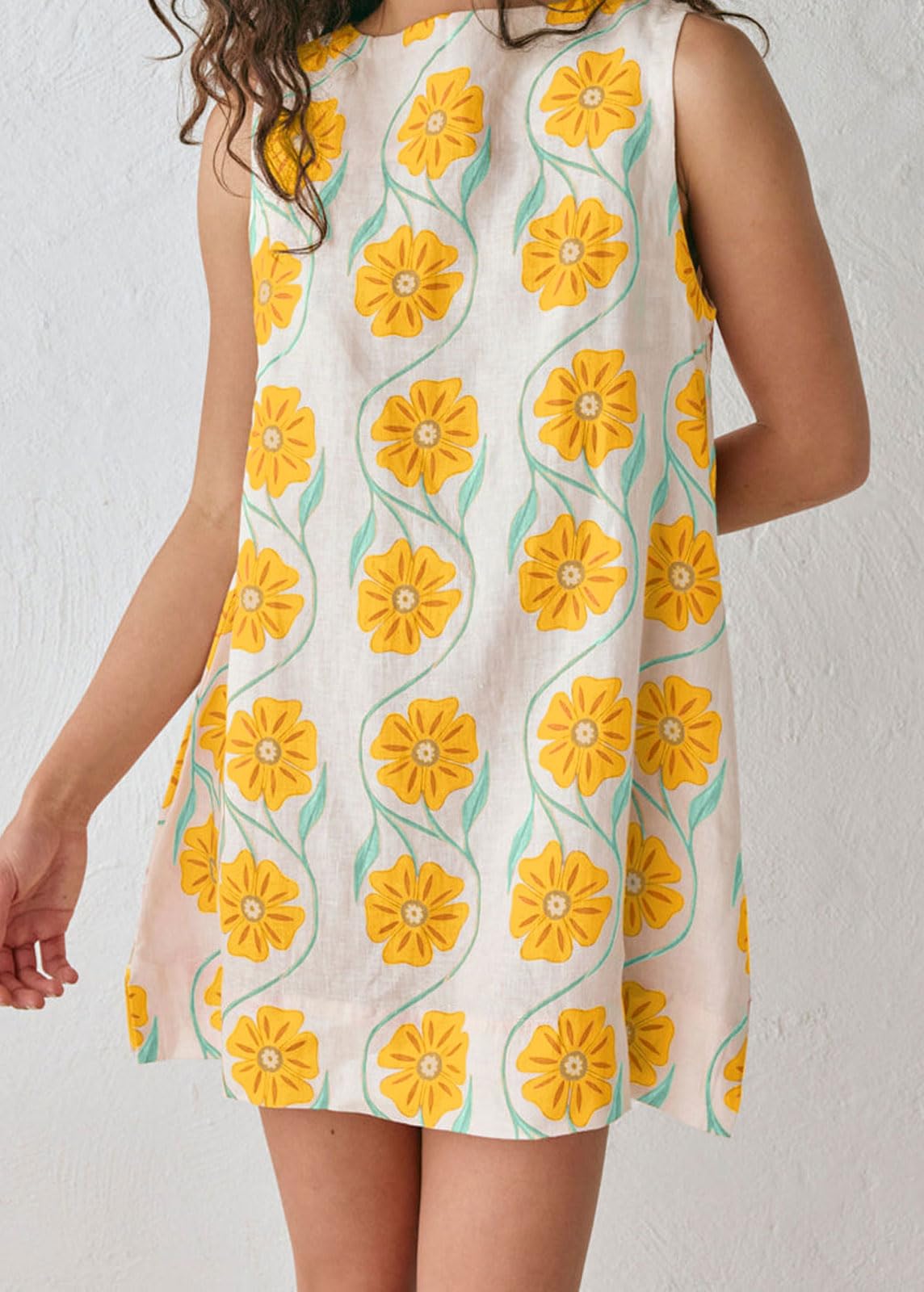 CHARTOU Women 2025 Summer Sleeveless Floral Short Shift Dress Cotton Linen Loose Tank Dress