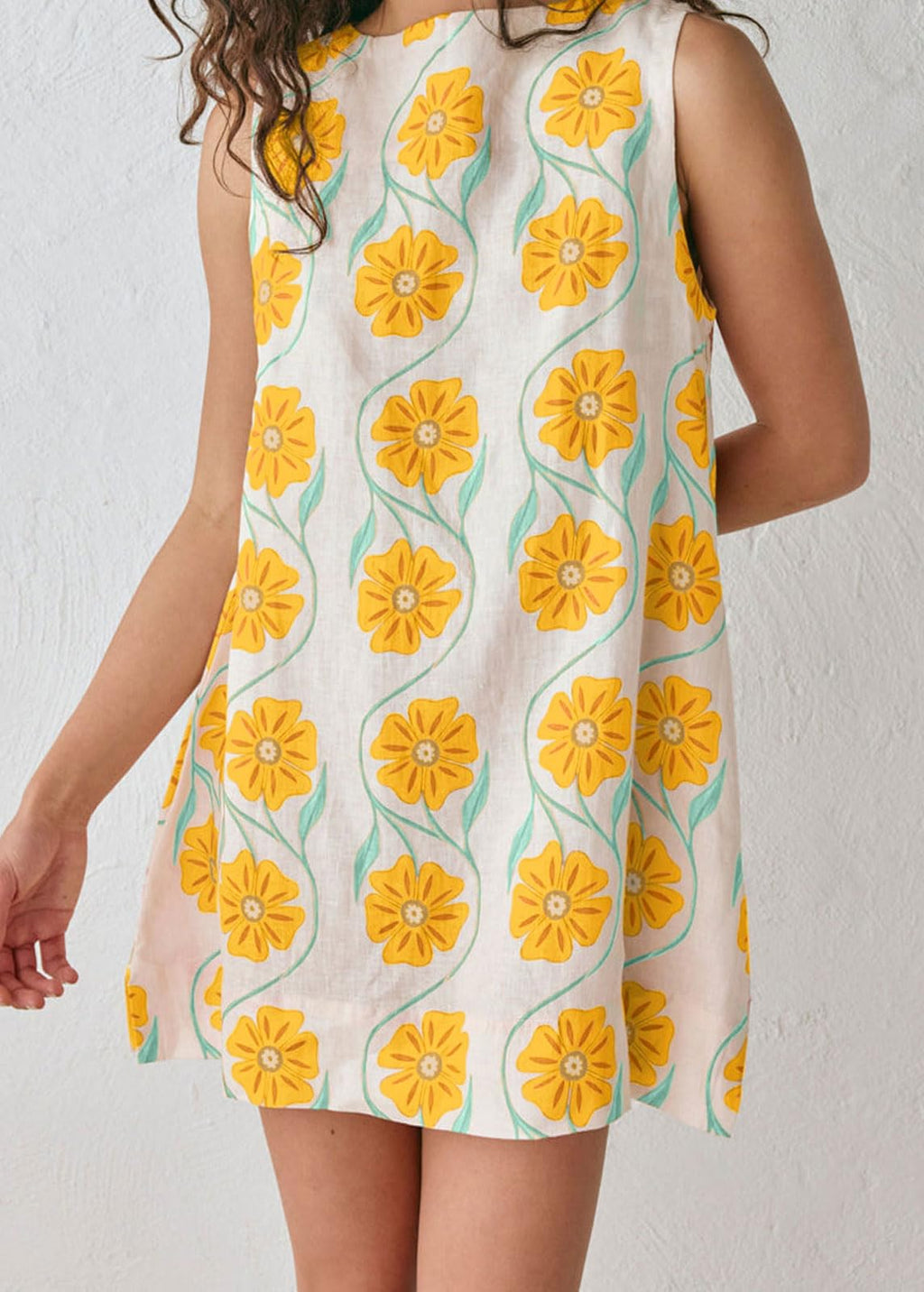 CHARTOU Women 2025 Summer Sleeveless Floral Short Shift Dress Cotton Linen Loose Tank Dress