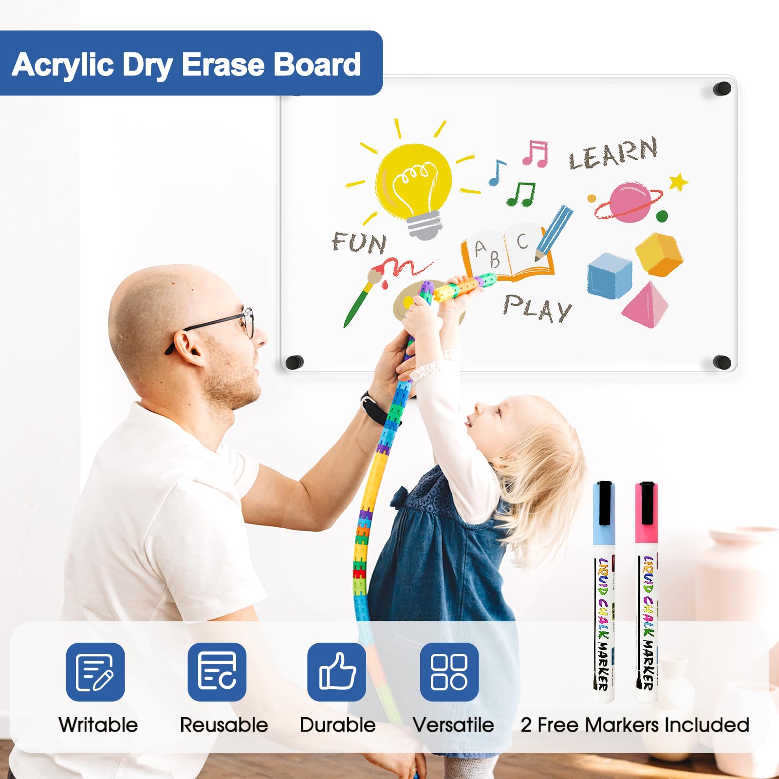 Acrylic Calendar for Wall Whiteboard, 12" x 12" Weekly Clear Dry Erase Board, Small Planning Board White Board for Wall, Home, Office, School