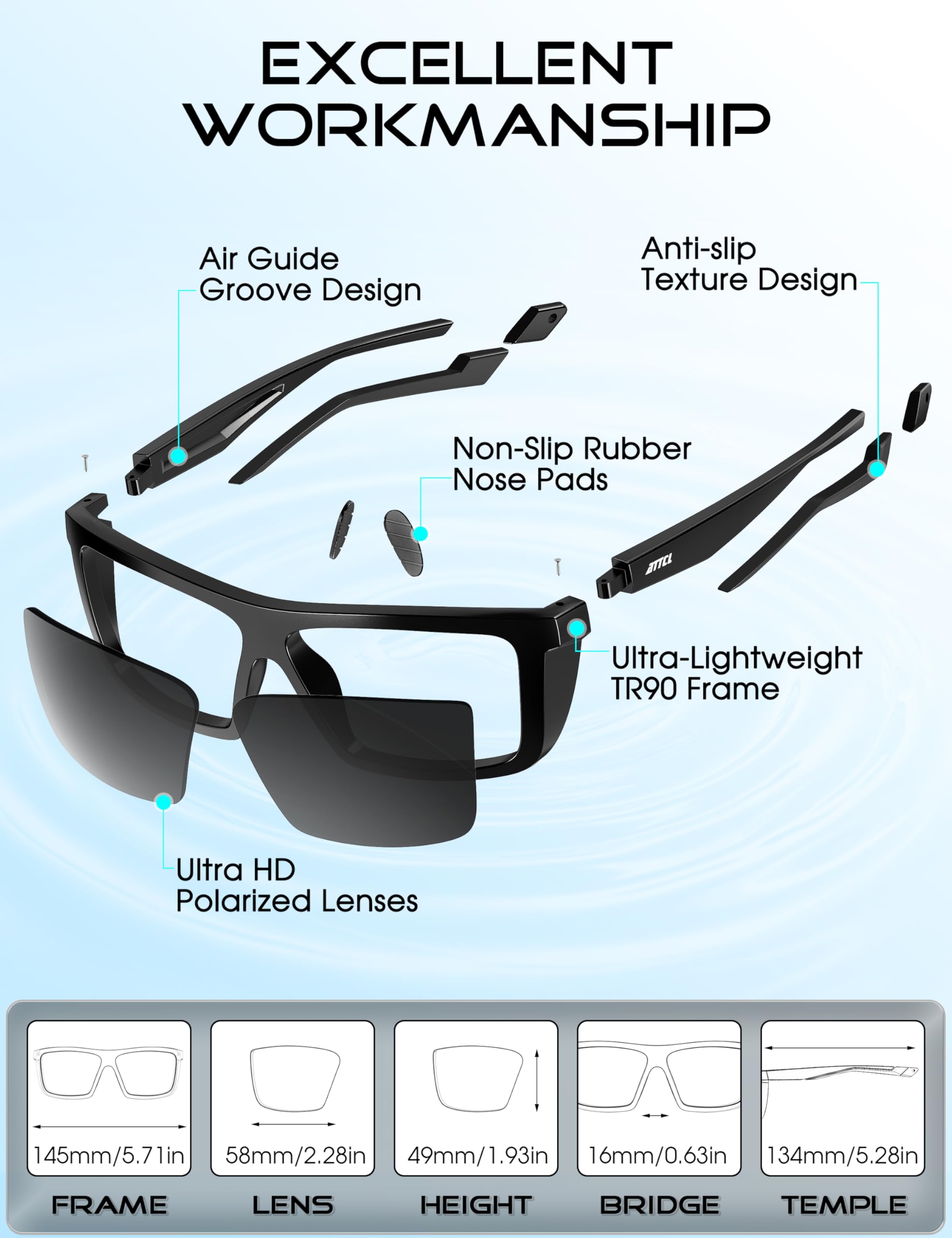 ATTCL Sports Polarized Sunglasses for Men: Secure Anti-Slip Lightweight TR90 Square Frame UV Protection for Driving Fishing