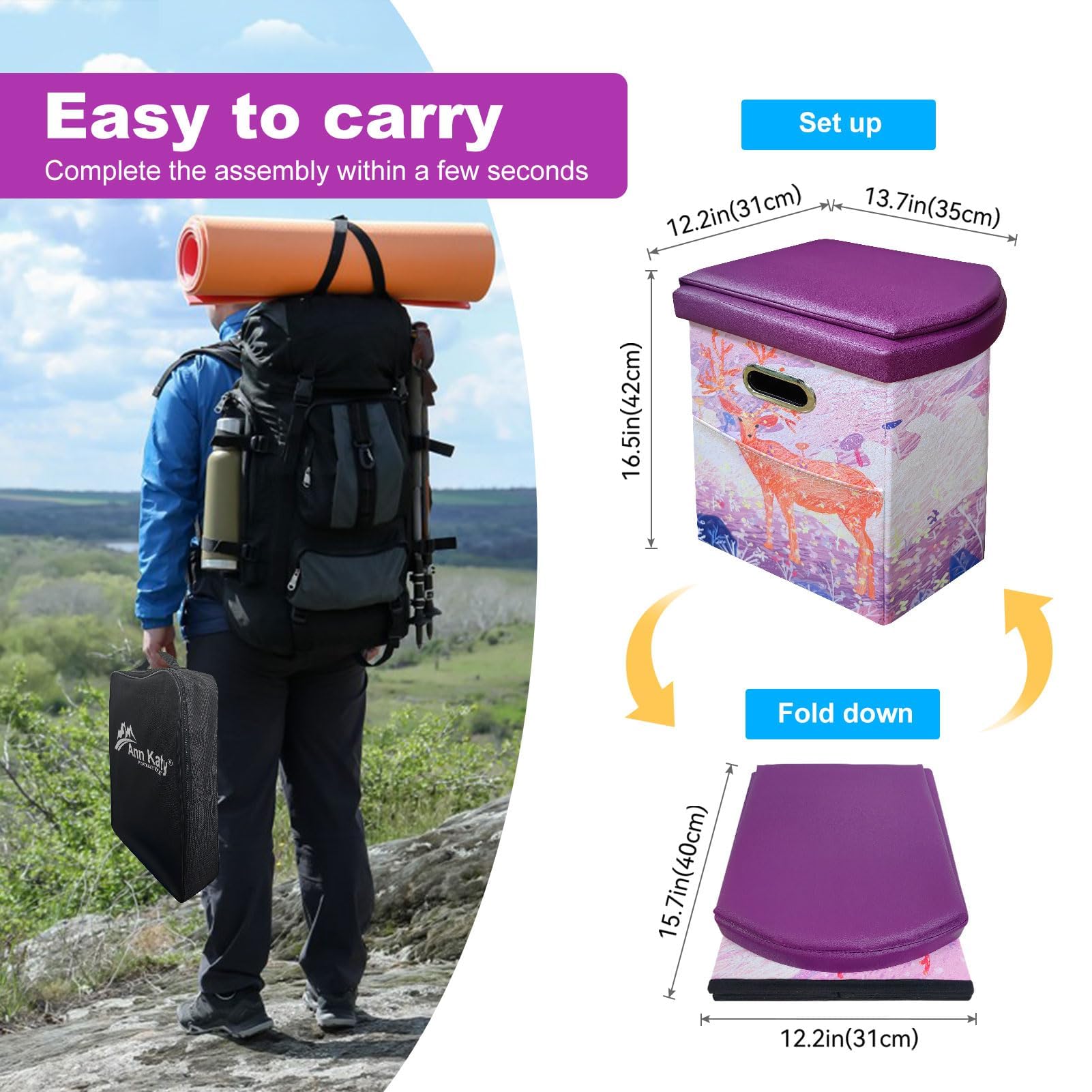 Ann Katy Upgrade XL Portable Toilet for Adults, Extra Large Portable Travel Floding Toilet, Camping Tall Toilets with Lid for Adults and Kids Compact Potty for Car,Hiking,Beach and Camping