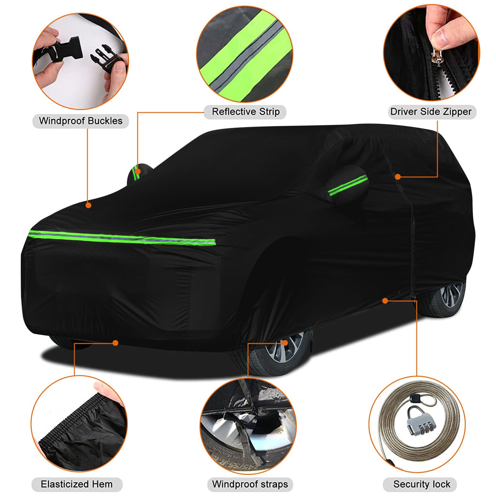 Waterproof Car Cover Replace for 1993-2010 Jeep Grand Cherokee, 6 Layers All Weather Car Cover with Zipper Door & Windproof Bands for Snow Rain Dust Protection