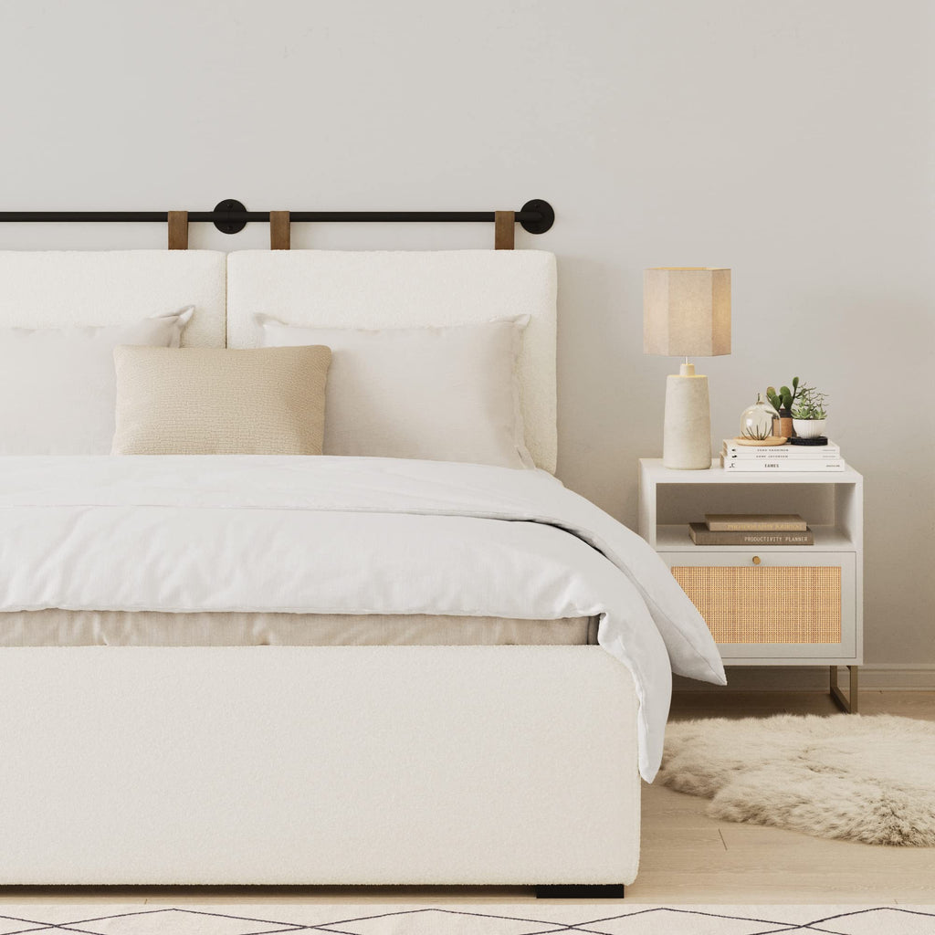 Nathan James Harlow Modern Wall Mount Hanging Headboard, Queen, Brown Faux Leather