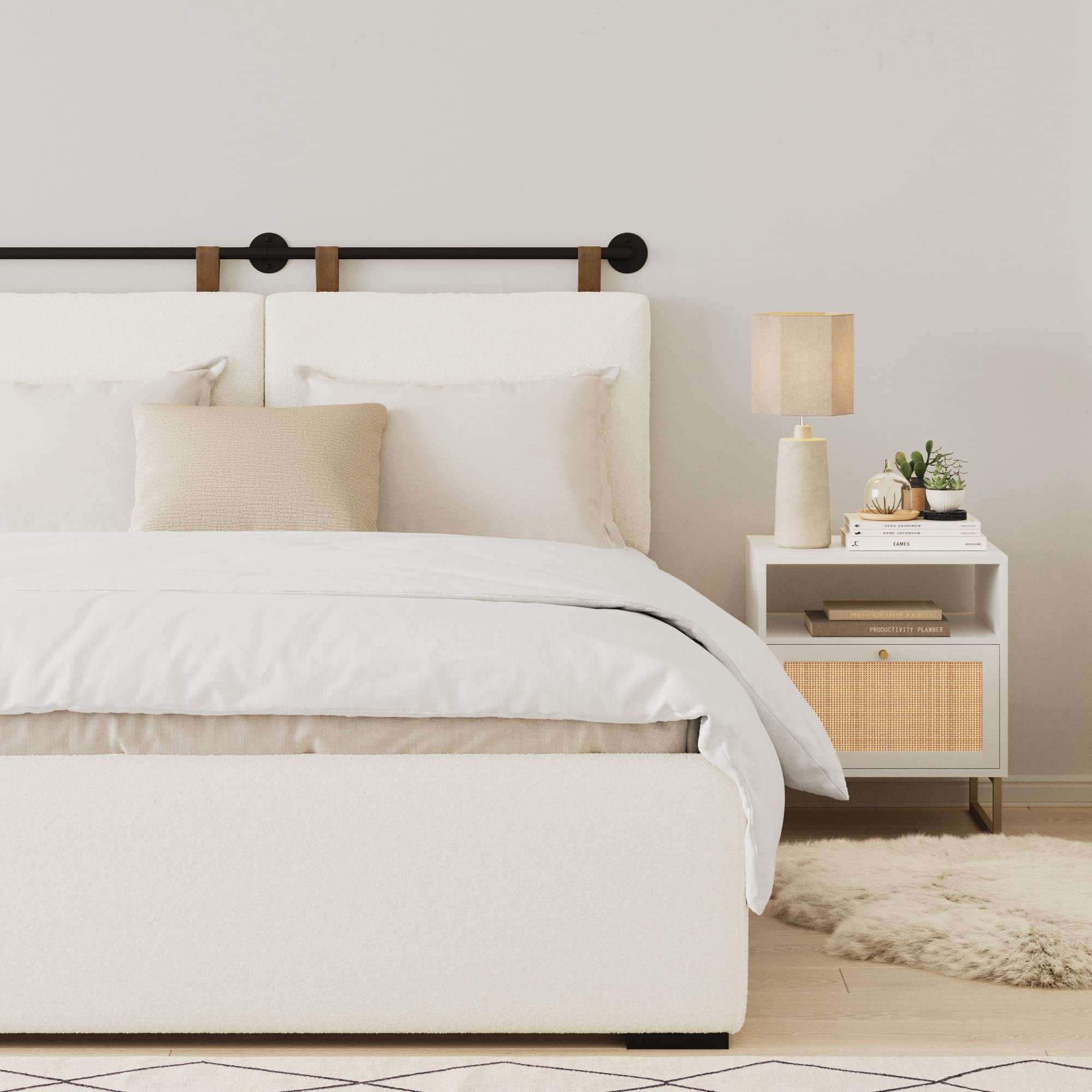 Nathan James Harlow Modern Wall Mount Hanging Headboard, Queen, Brown Faux Leather