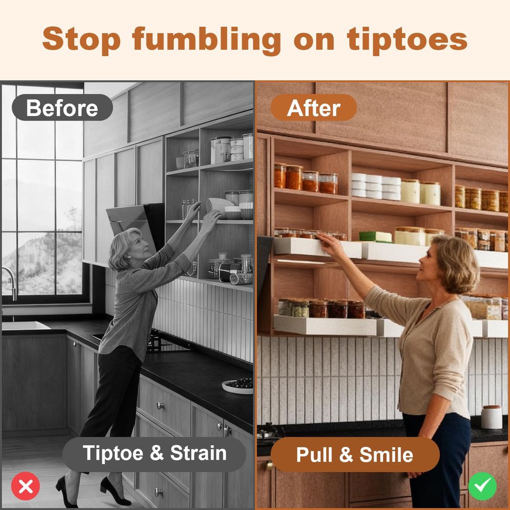 Pull out Cabinet Organizer,Width (11"-16") and Depth (17"-24") Expandable With 3 Rails,No Drill Adjustable Slide out Drawers for Kitchen,Pantry,Adhesive Roll out Shelves,for Cabinets without Lip,Black