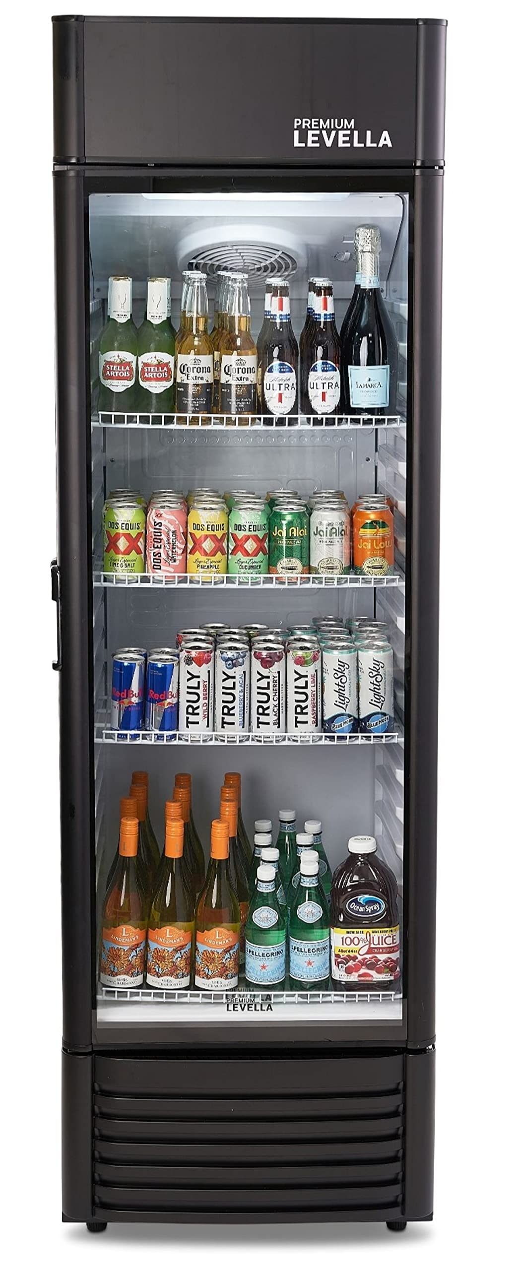 PremiumLevella PRF37DX Glass Door Display Refrigerator 3.1 cu ft Commercial Beverage Cooler Merchandiser - Black