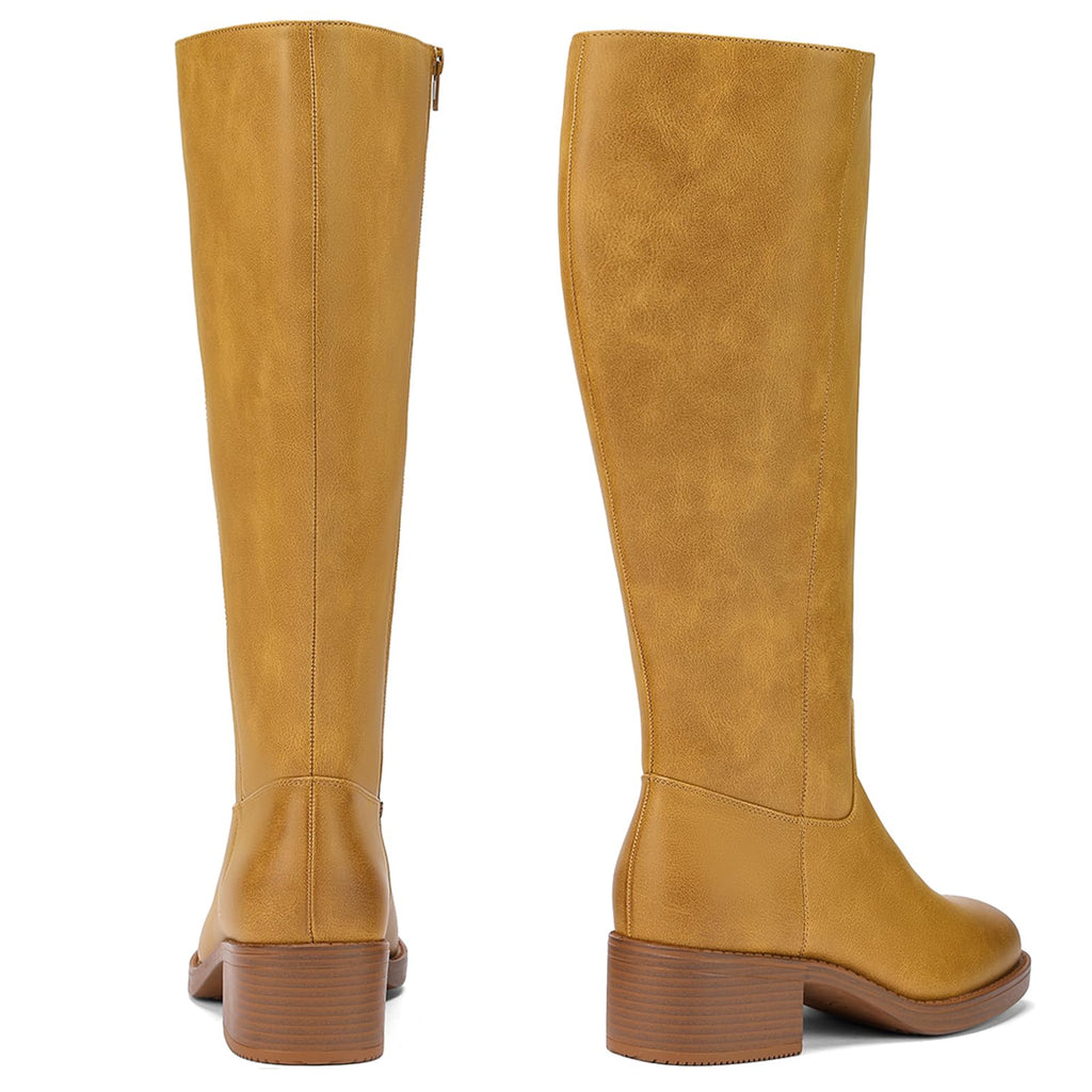 DOBOLIN Wide Calf Knee High Boots for Women Tall Fall Boots Square Toe