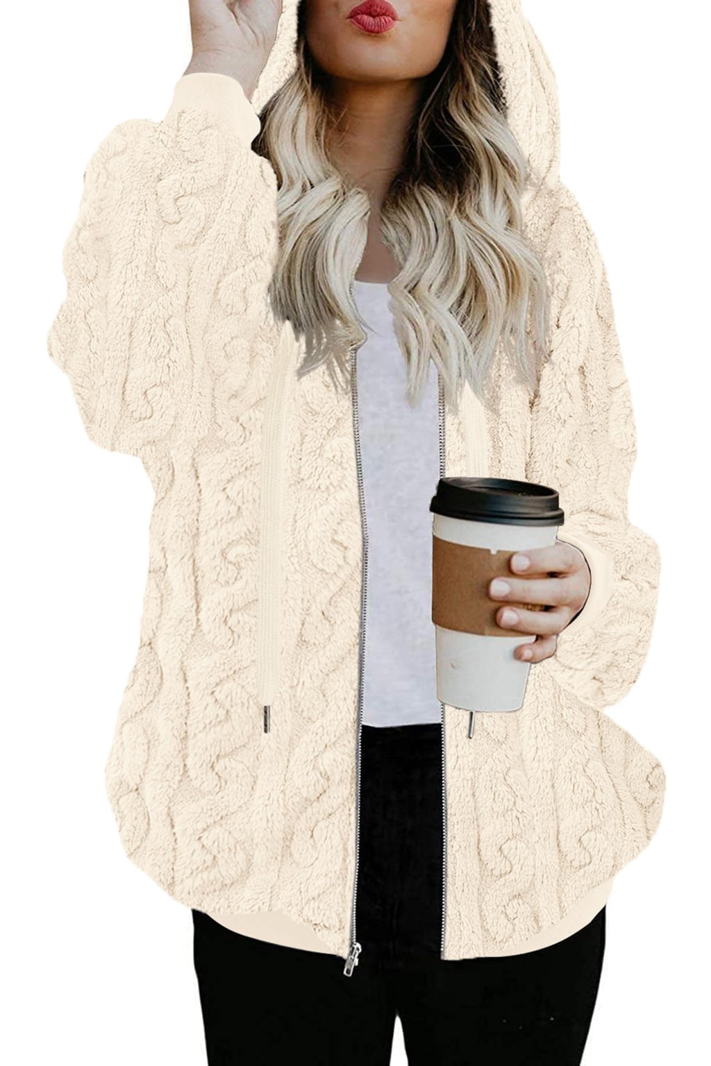 ReachMe Womens Oversized Sherpa Jacket Fuzzy Fleece Zip Up Hoodies with Pockets Warm Fall Outfits Winter Coats