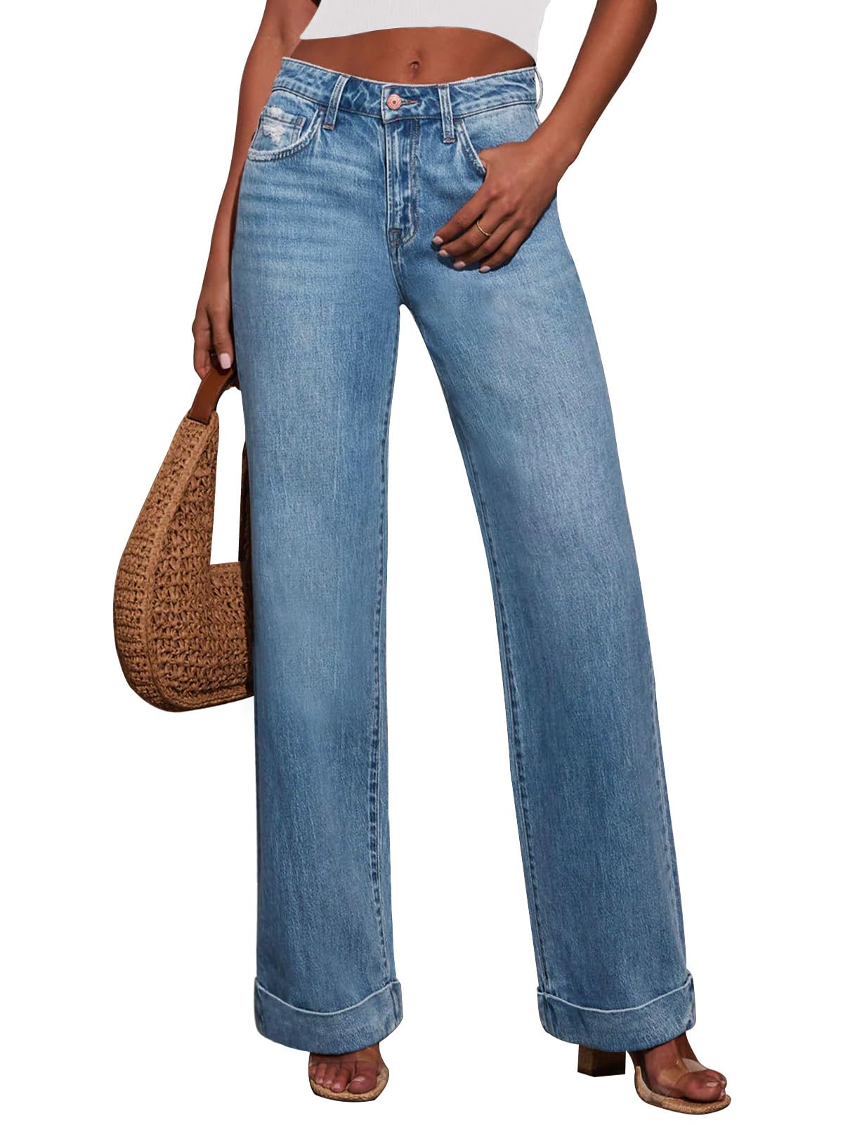 KUNMI Jeans for Women Wide Leg Baggy High Waist Boyfriends Straight Leg Stretchy Denim Pants Trendy Fall 2025