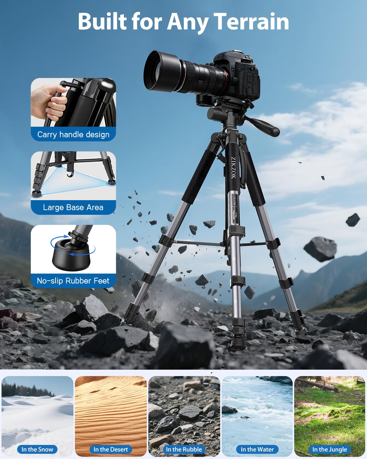75" Camera Tripod, Aluminum Heavy Duty Camera Stand for ipad Phone, Travel Tripod with/Carry Bag/Phone Tablet Holder, Compatible with Canon Nikon Sony DSLR, Spotting Scopes, Max Load 15 Lb(Black)