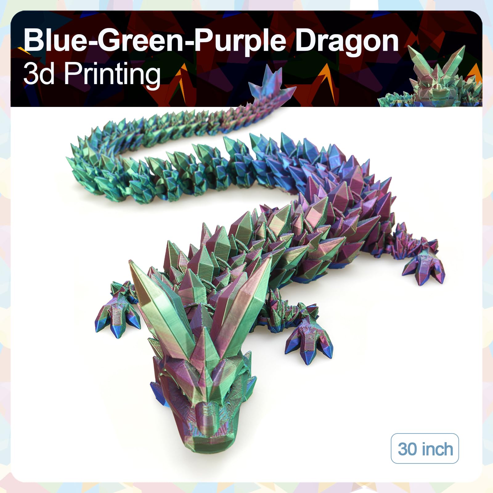 24" Large 3D Printed Dragon - Huge Articulated Crystal Dragon Fidget Toy, Giant Flexible 3D Dragon Figure, Birthday Gift for Boys Girls Kids & Collectors, Home Office Executive Desk Decor