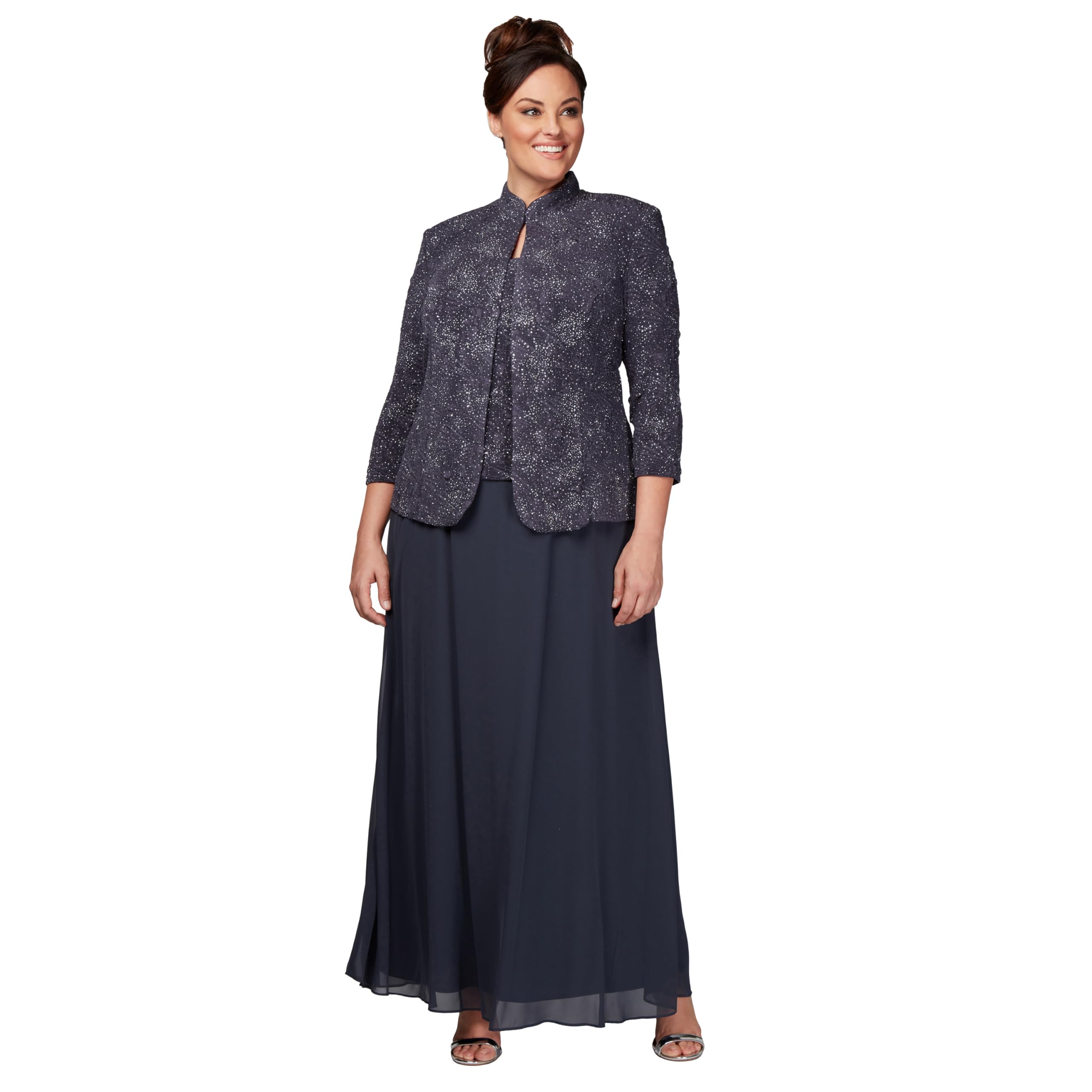 Alex Evenings Womens Long Dress with Mandarin Neckline Jacket