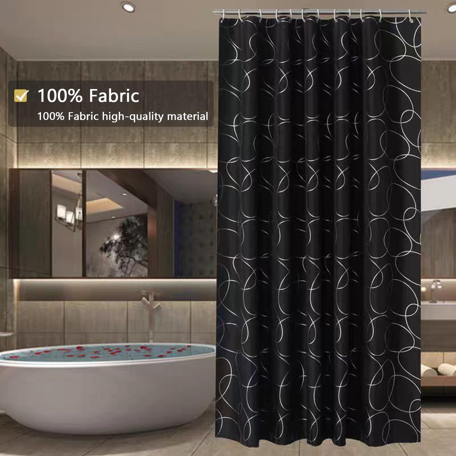 LLSCL Fabric Shower Curtain Liner with Magnets, Waterproof Hotel Quality, 72 x 72 Machine Washable