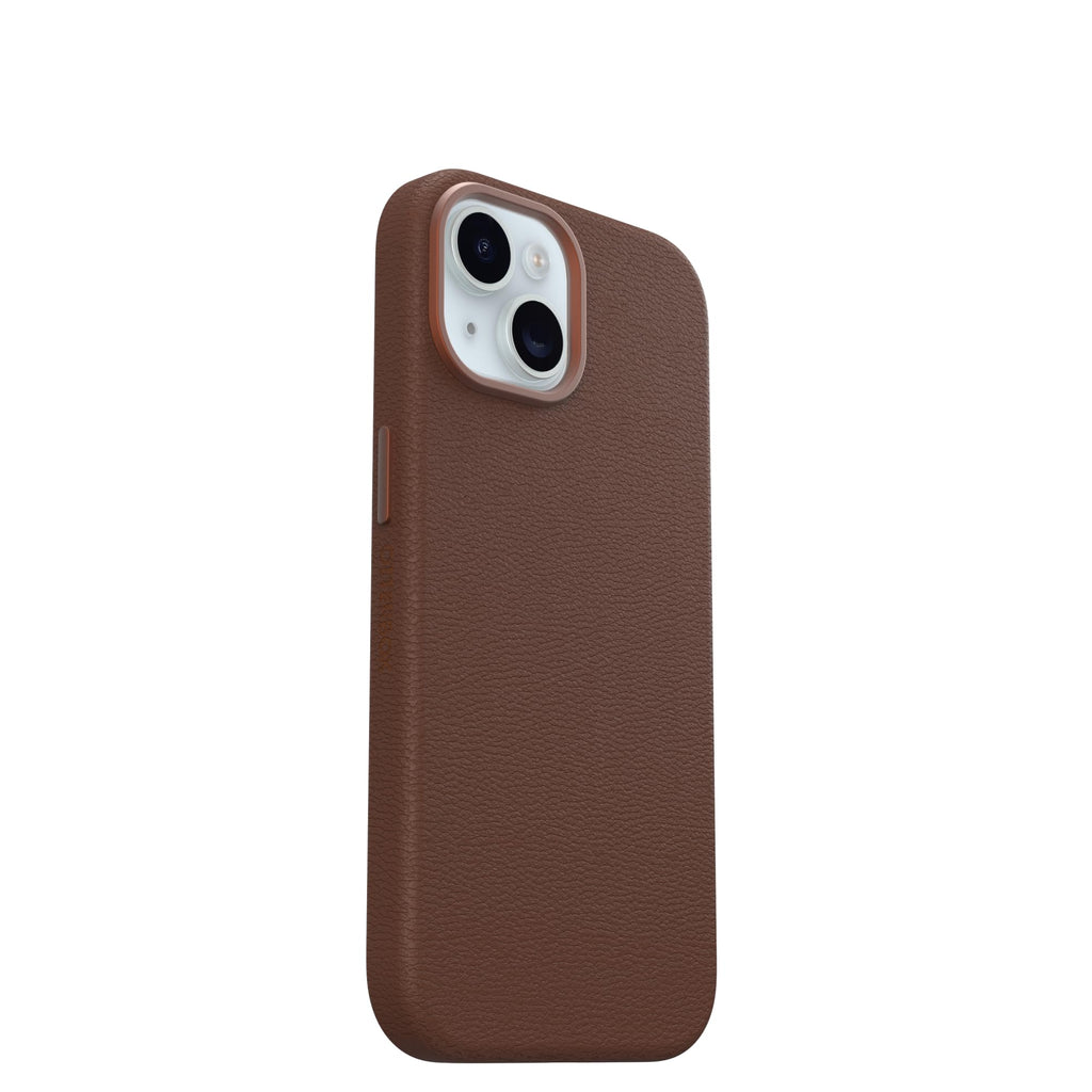 OtterBox iPhone 15 Symmetry Series Cactus Leather for MagSafe - Noir ASH (Black), Slim, Premium, Protective iPhone Case