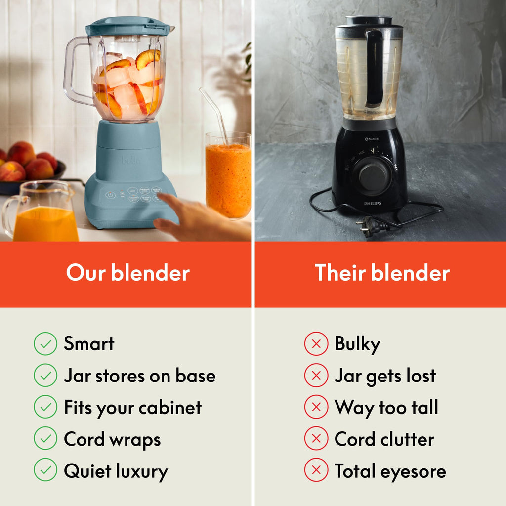 bella 10 Speed Countertop Blender, Juicer & Smoothie Maker, Fits-anywhere™ Kitchenware, Slim Flip & Store Design, Dishwasher Safe 48oz Capacity Pitcher & Lid, Stainless Steel Blade, 450 Watt, Blossom