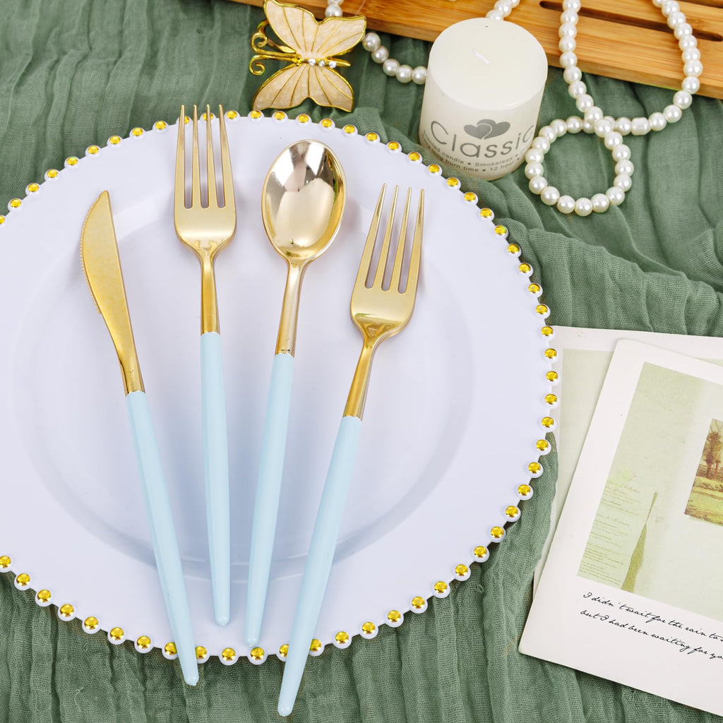 Supernal 102 Pcs Black and Gold Plastic Silverware Set,Heavy Duty Gold Disposable Cutlery for 34 Guests (34 Forks,34 Spoons,34 Knives),Elegant Plastic Flatware for Weddings,Parties & Upscale Events