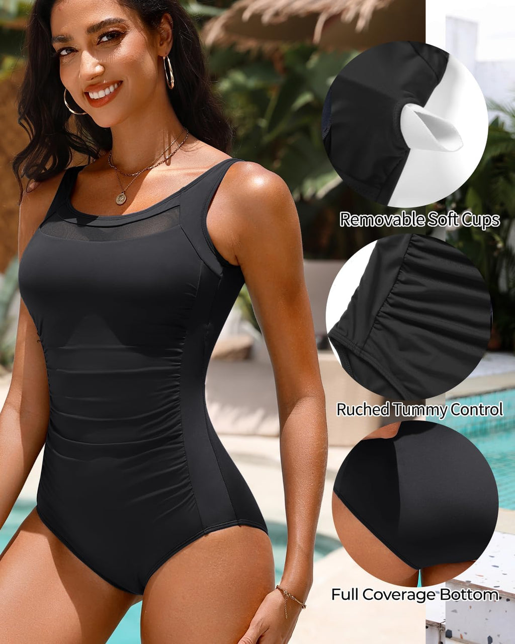 Tempt Me Women One Piece Mesh Swimsuits Tummy Control Swimwear