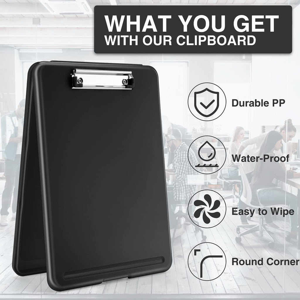 Sooez Clipboard with Storage, Plastic Storage Clipboards with Low Profile Clip, Nursing Clip Boards Foldable, Hanging Clipboard Case for Work, Teacher, Classroom Must Haves, Office School Supplies