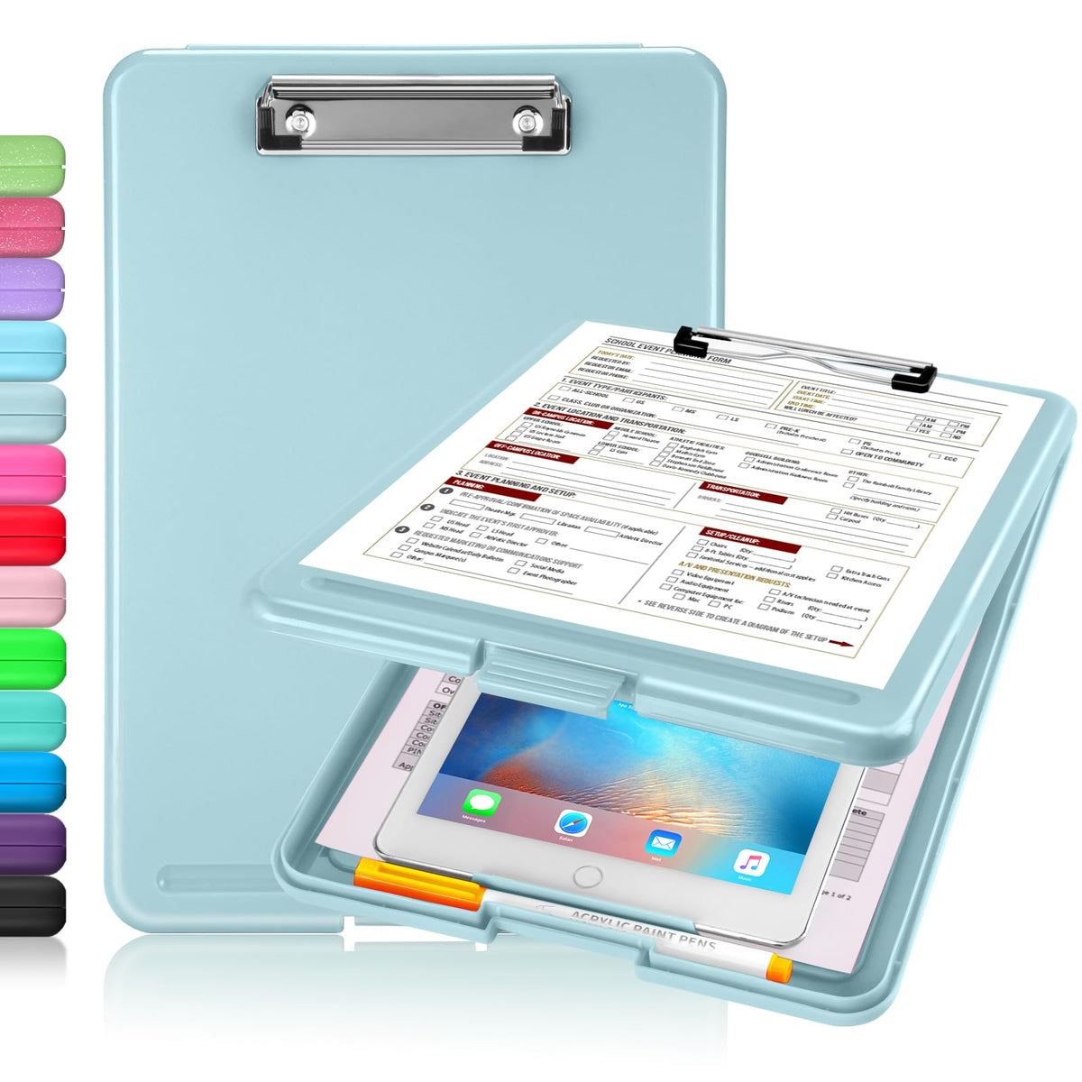 Sooez Clipboard with Storage, Plastic Storage Clipboards with Low Profile Clip, Nursing Clip Boards Foldable, Hanging Clipboard Case for Work, Teacher, Classroom Must Haves, Office School Supplies