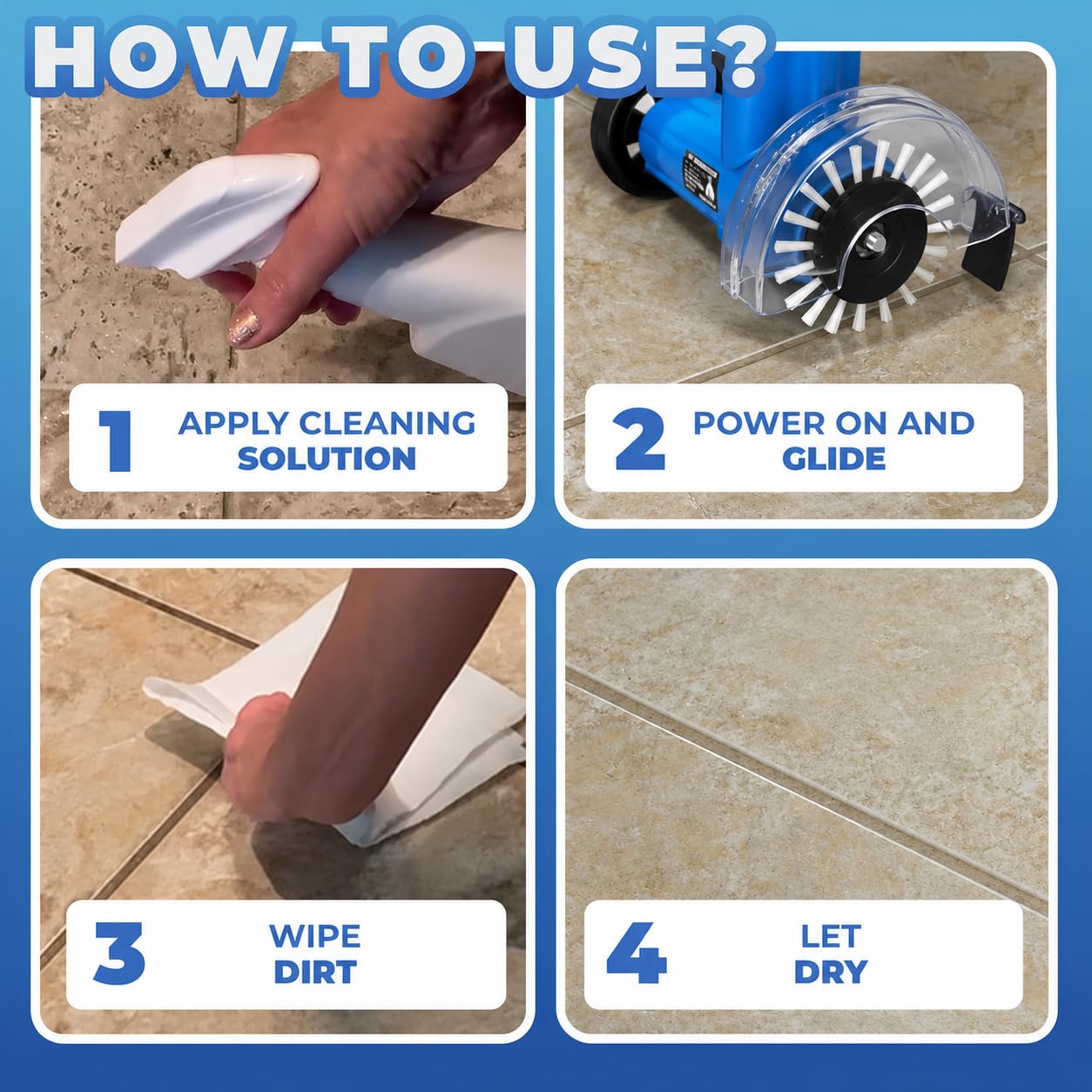 Electric Stand-Up Grout Cleaning Machine – Compact Lightweight Floor Scrubber for Tile, Bathroom & Kitchen Grout Lines | Easy-to-Use Deep Cleaner for Ceramic & Porcelain Tile Floors (Small)