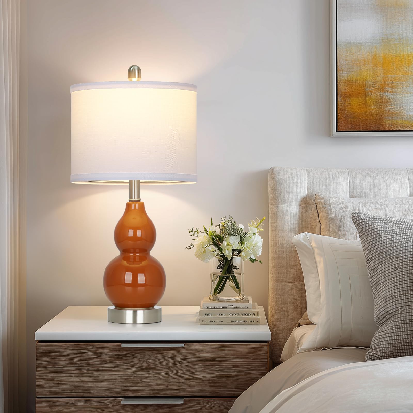 Rinweey Double Gourd Ceramic Table Lamps Set of 2, Modern Blue Bedside Lamps for Night Stand, Contemporary Nightstand Lamps for Bedroom Living Room (Bulb Included)