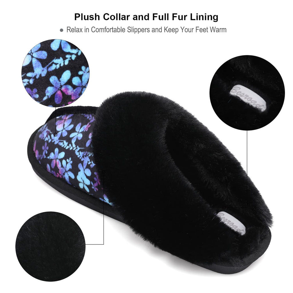 Besroad Winter Fuzzy House Slippers Sandals Plush Faux Fur Fluffy Flats Slippers Warm Slide Shoes for Women