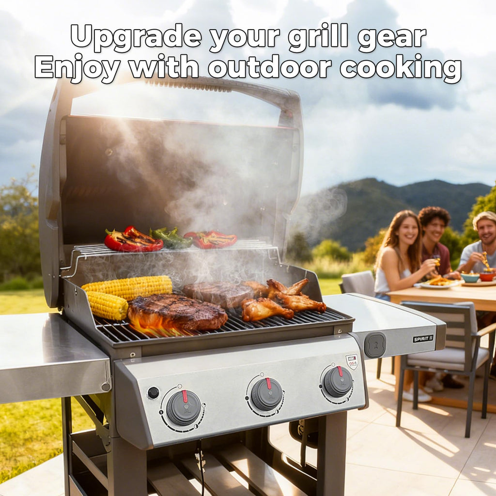 Grill Parts for Weber Genesis 300 Grills with Front Control Knob, Grill Grates for Genesis E310 S310 E/S320 E/S330, 17.5" Flavorizer Bars&Heat Deflectors, 19.5" Grill Grates for Weber 7524 7621 65505