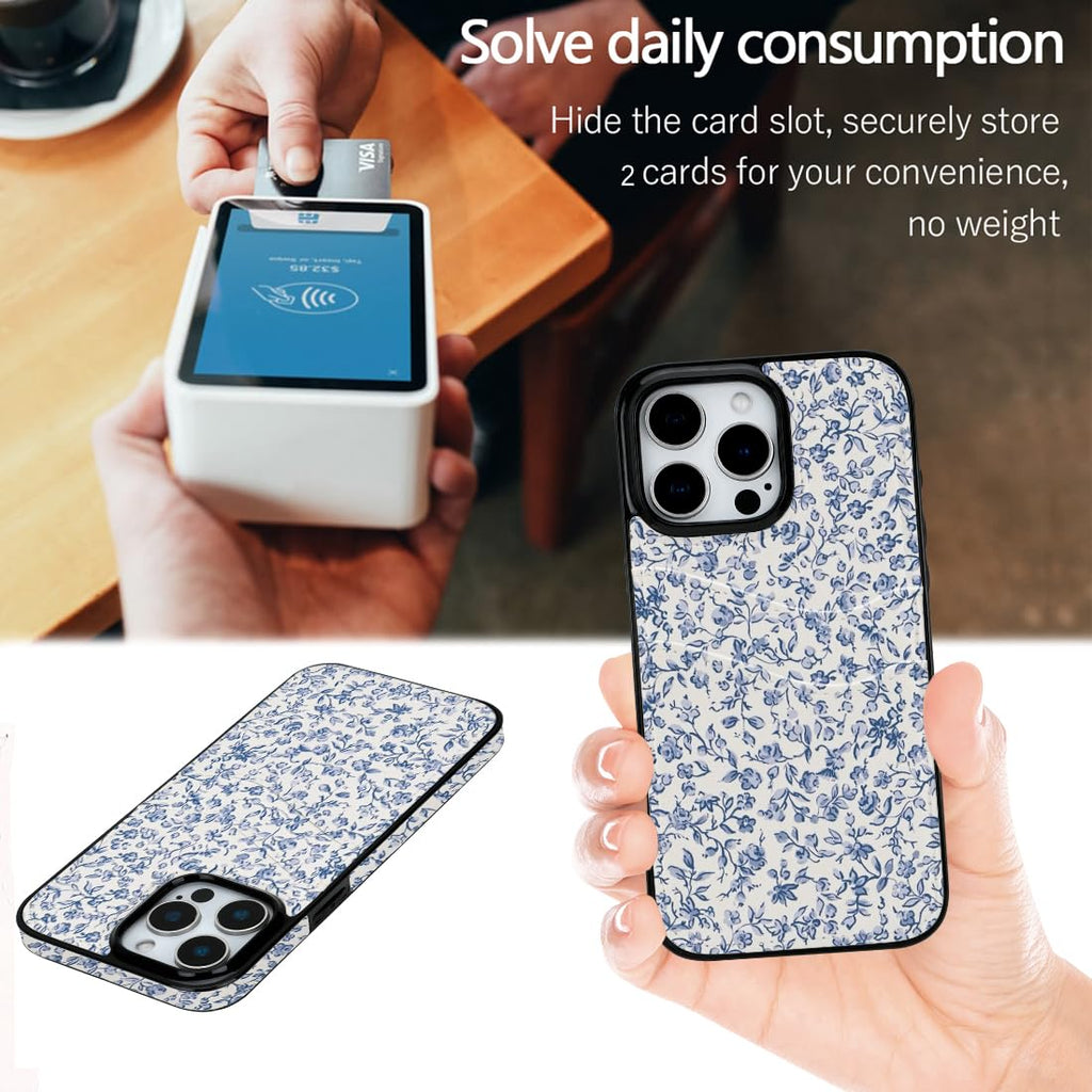 for iPhone 11 6.1 inch Case with Card Holder Soft Leather Wallet Case Protective Shockproof Hard Cover for Women Man (Blue Floral, iPhone 11 6.1 inch)