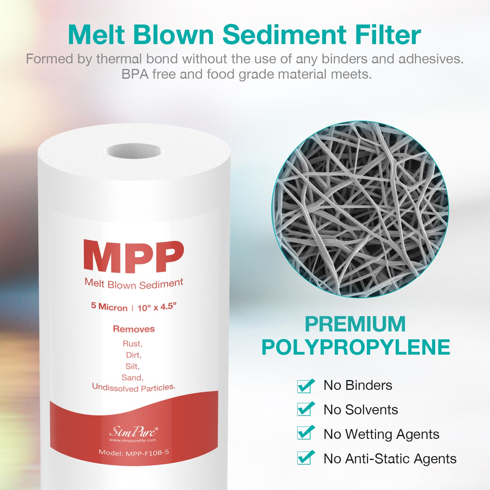 SimPure Whole House Water Filter Cartridges 5 Micron 10" x 4.5" CTO Activated Carbon Block, For DB10P, DB10C-2, GE GXWH40L, GXWH35F, BB10, FXHTC, FC15B, 2 Pack