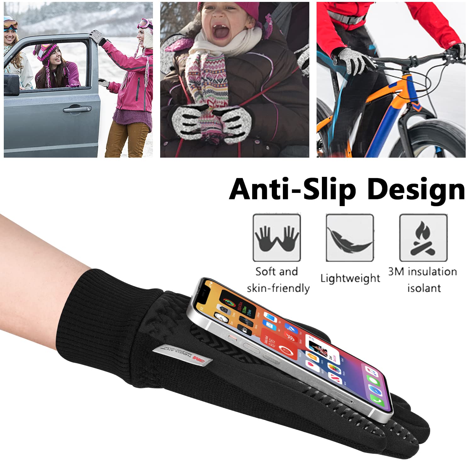 MOREOK Winter Gloves for Men/Women -10°F 3M Thinsulate Warm Touch Screen Snow Ski Bicycle Bike Gloves for Driving/Cycling/Running/Hiking