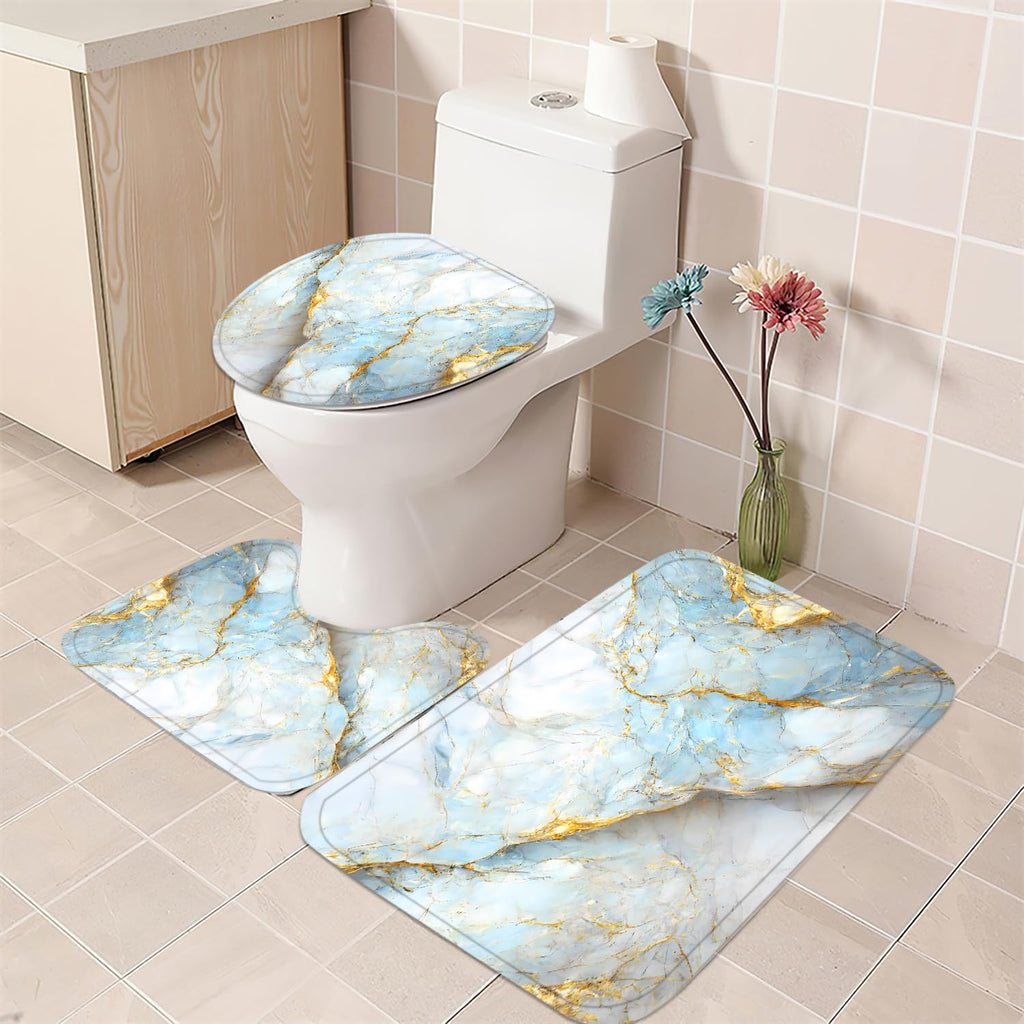 Nkzply 4 Pcs Black Marble Shower Curtain Sets with Rugs Gold Bathroom Sets with Shower Curtain and Rugs Modern Abstract Bathroom Decor Accessories Shower Curtains for Bathroom Toilet Lid Cover