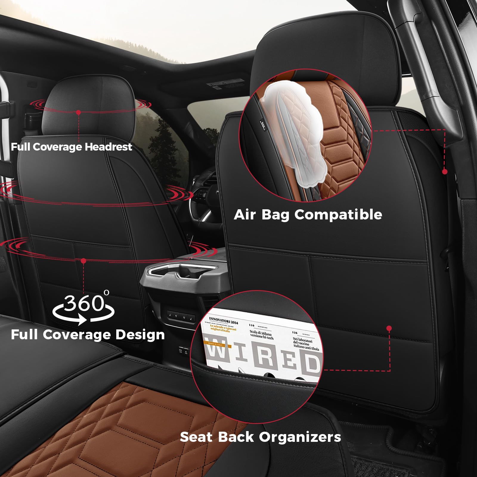 FREESOO Tundra Seat Covers 2007-2013, Fit for Toyota Tundra Crewmax Cab 5 Seats, Custom Truck Seat Covers with Waterproof Faux Leather Black