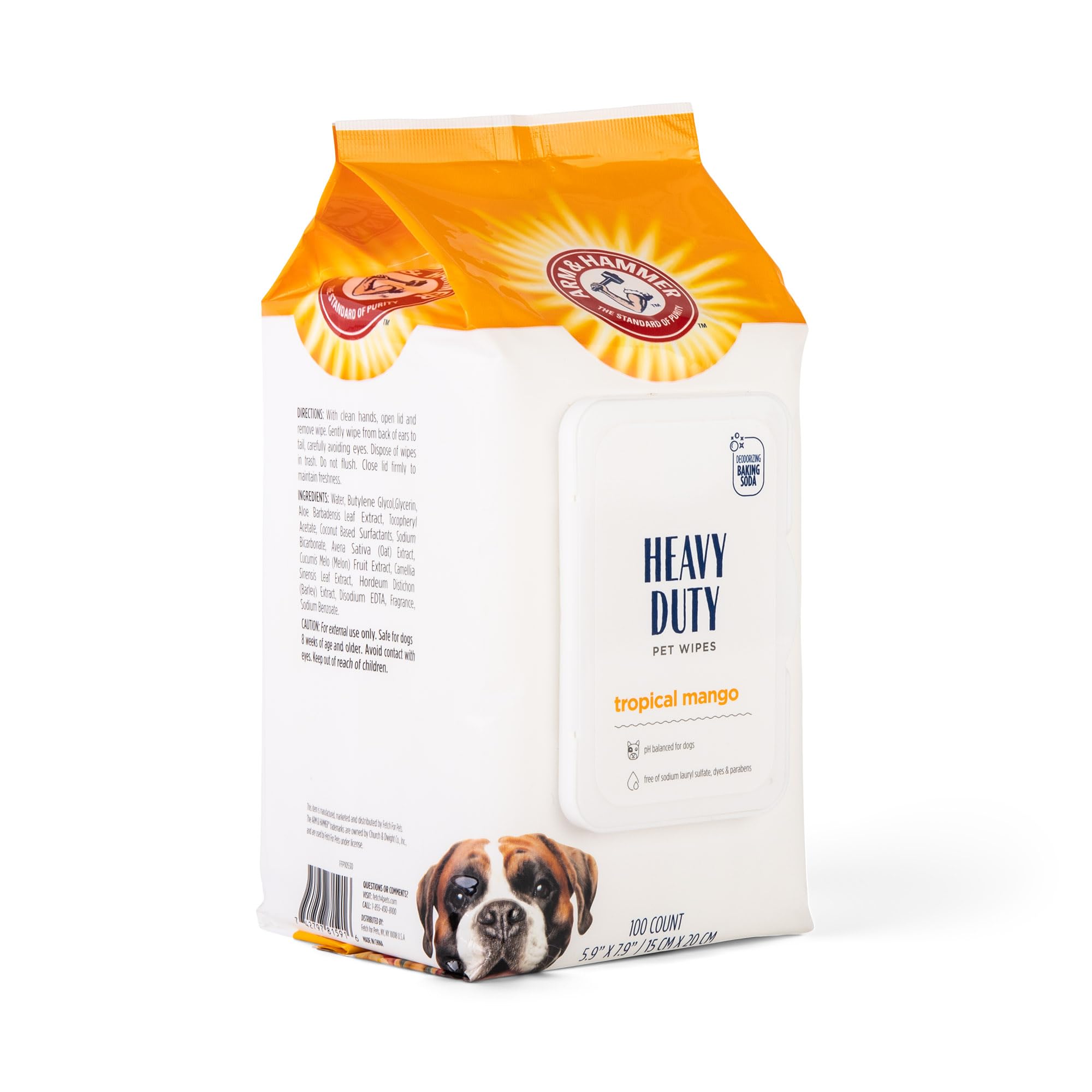 Arm and Hammer for Pets Heavy Duty Multipurpose Dog Bath Wipes, Mango Scent, Travel Size - All Purpose Wipes That Remove Odor and Refresh Dog Coat Between Baths, 30 Count