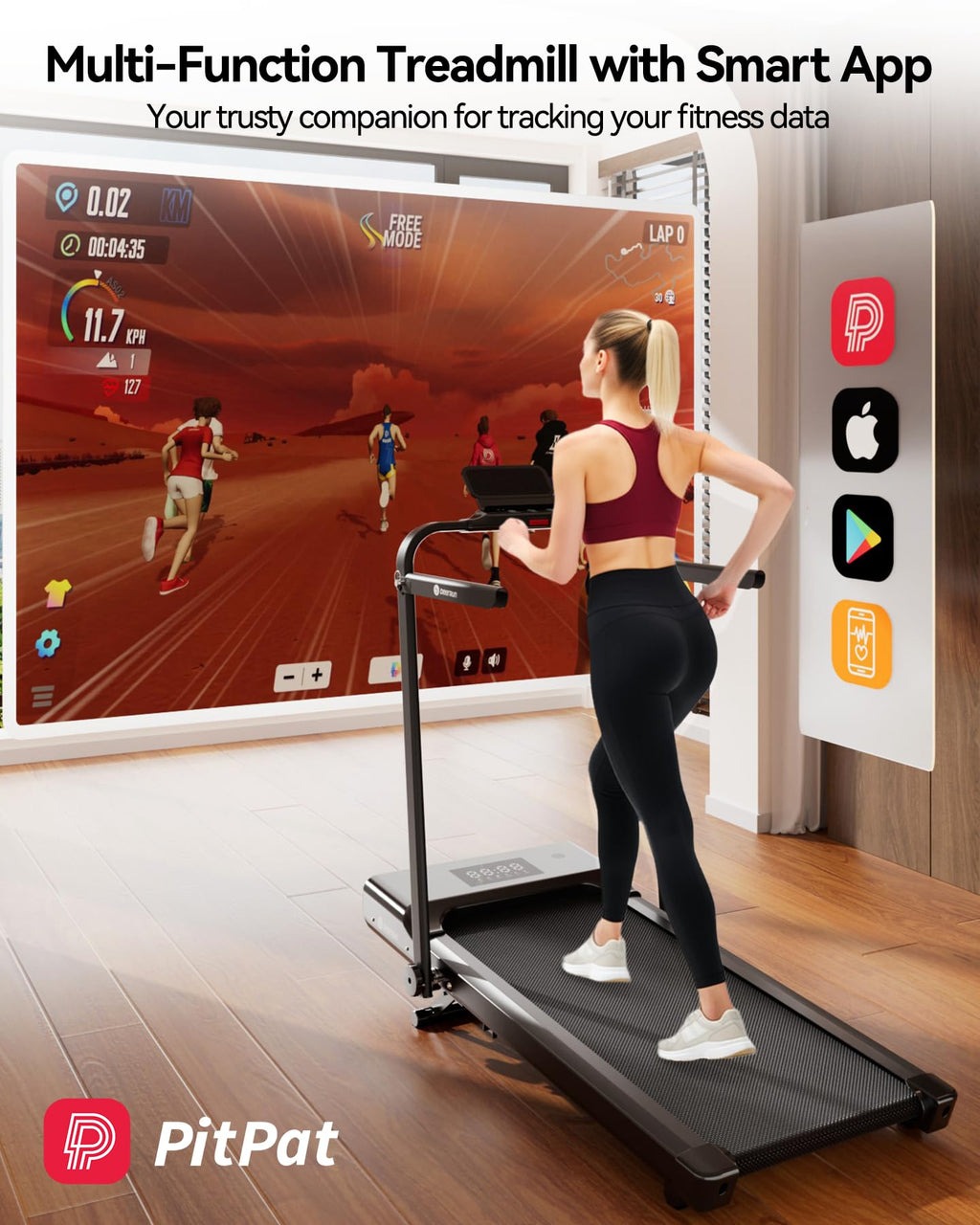 DeerRun Walking Pad Treadmill with Incline and Handle Bar, 4-in-1 Foldable Under Desk Treadmills for Home Small or Office, 300 lbs Capacity 3.0 HP Folding Portable Walking Pad with APP