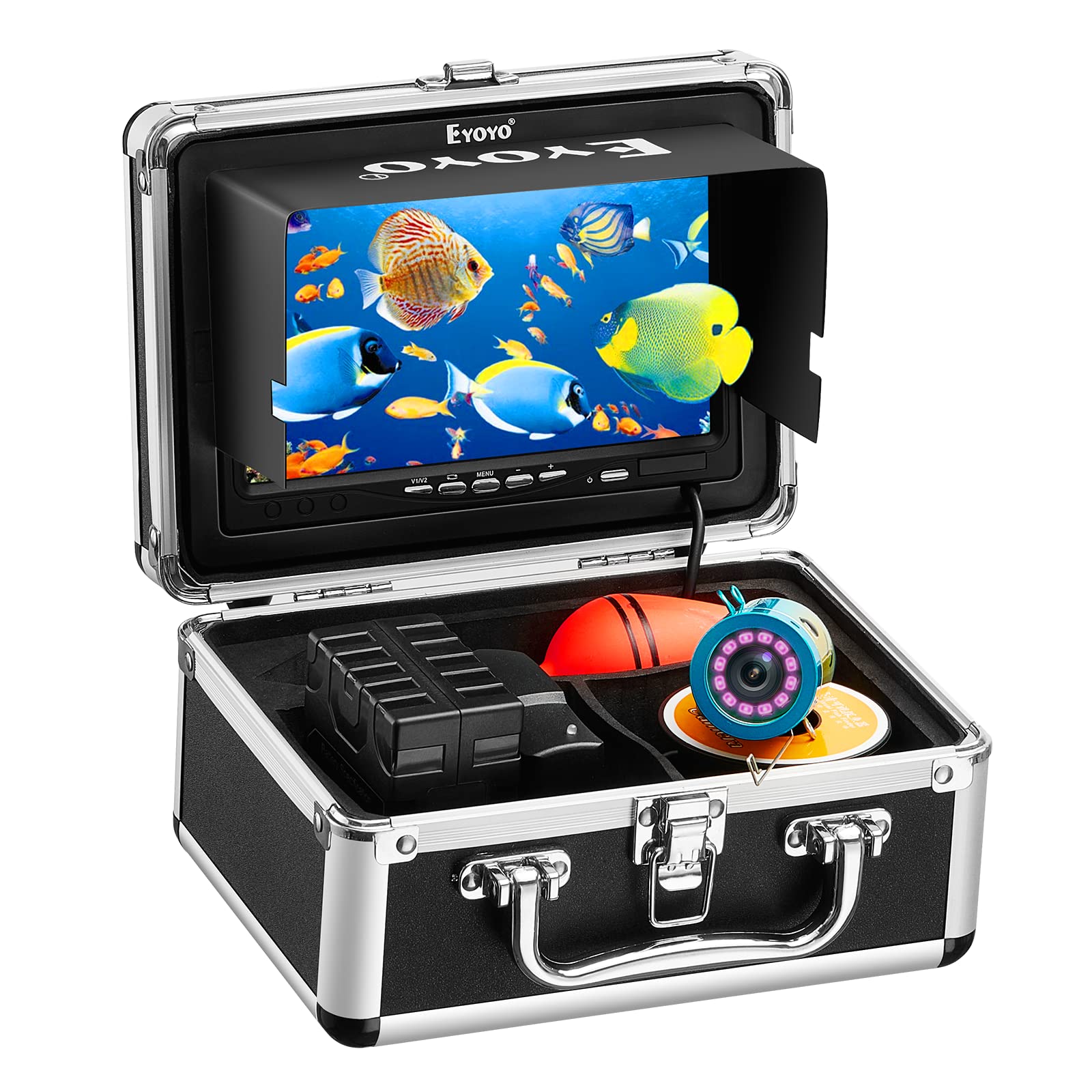 Eyoyo Underwater Fishing Camera 7 inch LCD Monitor Fish Finder Waterproof 1000TVL Fishing Camera 12pcs Infrared Lights for Lake, Boat, Ice Fishing
