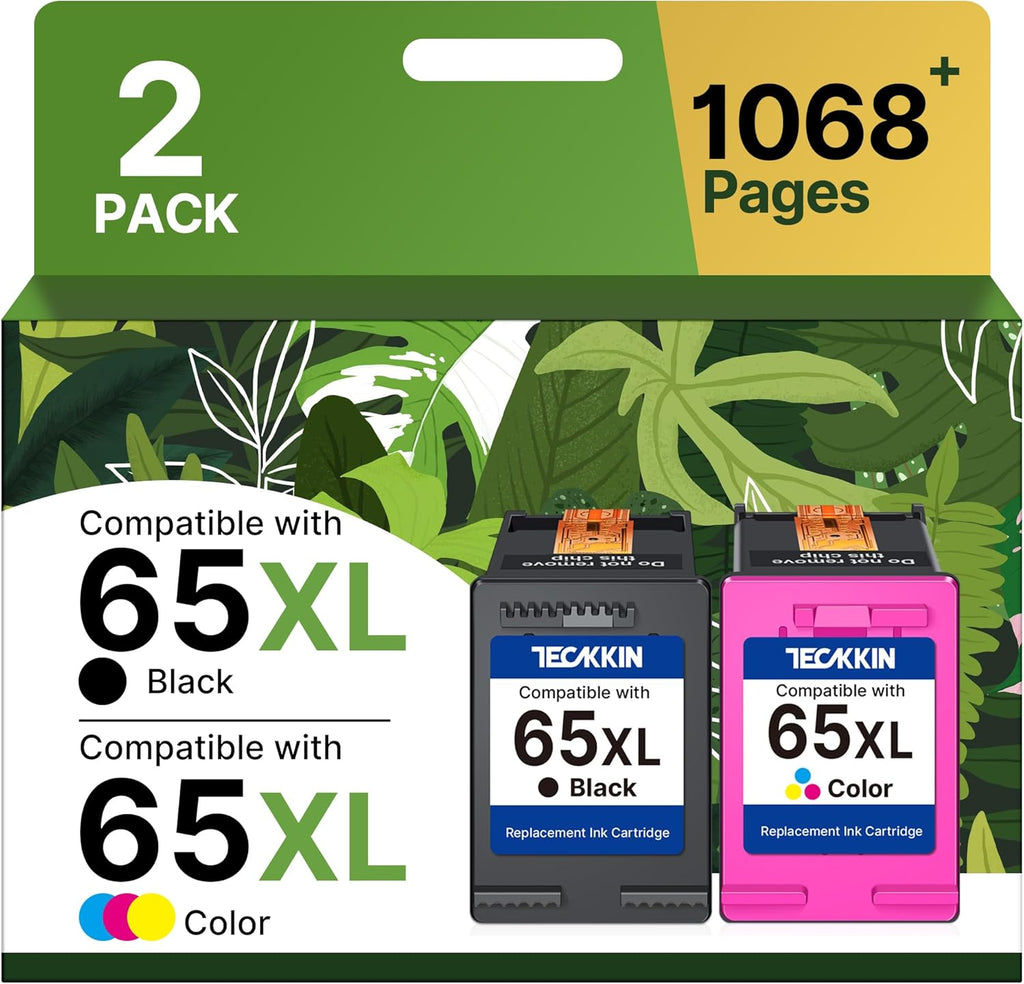 TECKKIN 65XL Ink Cartridge Black/Color Combo Pack High Yield Replacement for HP Ink 65 65XL Works for HP DeskJet 3755 3772 3700 3752 3722 2600 2622 Envy 5055 5000 5070 (2 Pack)