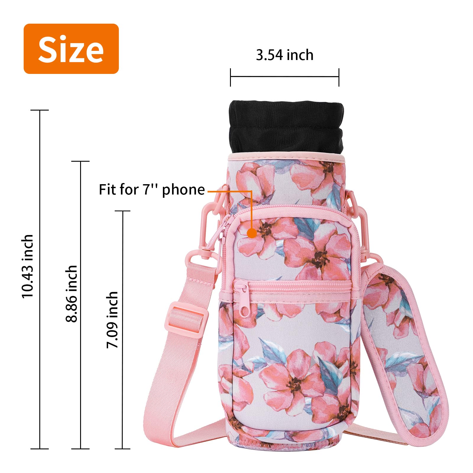AceTreker 32/40/64/128 oz Neoprene Insulated Water Bottle Carrier Bag, Sling Bag Sleeve Pouch Holder with Strap & Paracord Handle and 2 Pocket for Travelling, Hiking, Camping