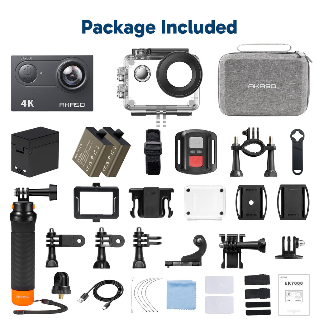 AKASO EK7000 4K30FPS 20MP WiFi Action Camera with EIS Ultra HD 131FT Waterproof Underwater Camera Remote Control 4X Zoom Support External Microphone Black
