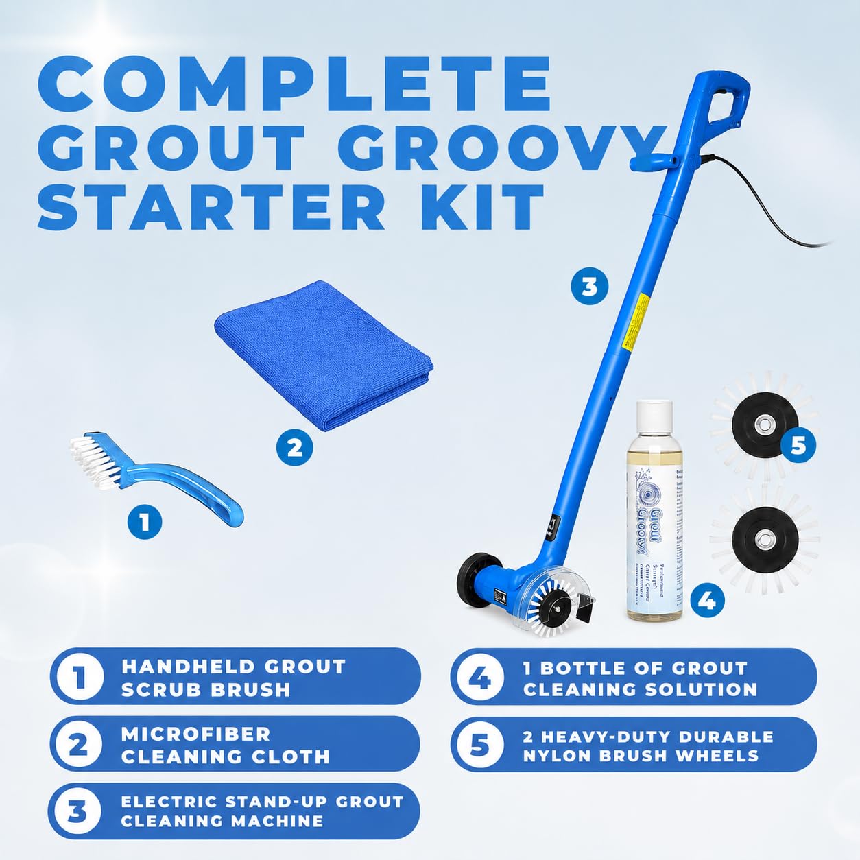 Electric Stand-Up Grout Cleaning Machine – Compact Lightweight Floor Scrubber for Tile, Bathroom & Kitchen Grout Lines | Easy-to-Use Deep Cleaner for Ceramic & Porcelain Tile Floors (Small)