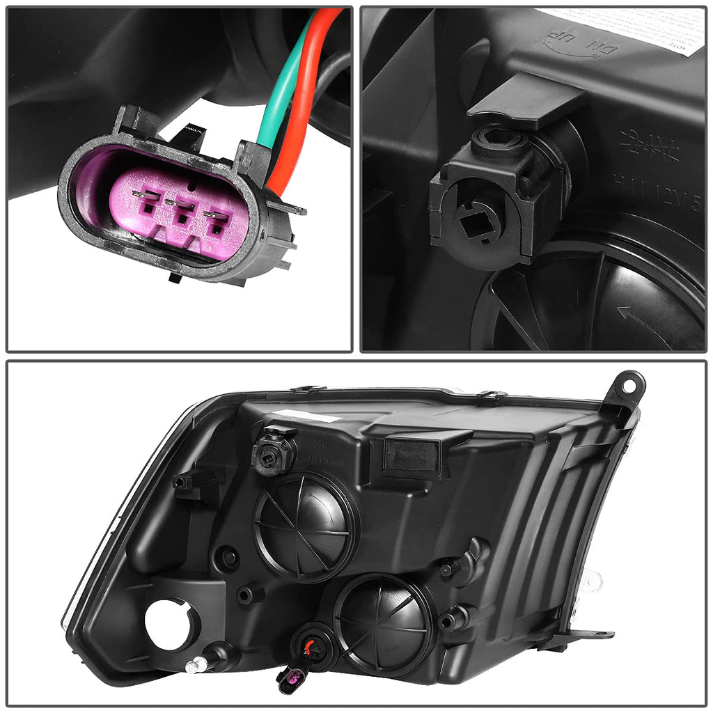 DNA Motoring HL-OH-DR09QUA-BK-CL1 Black Housing Headlights Replacement Compatible with 10-18 Ram 1500-5500, Fit Dual or Quad Headlight Models