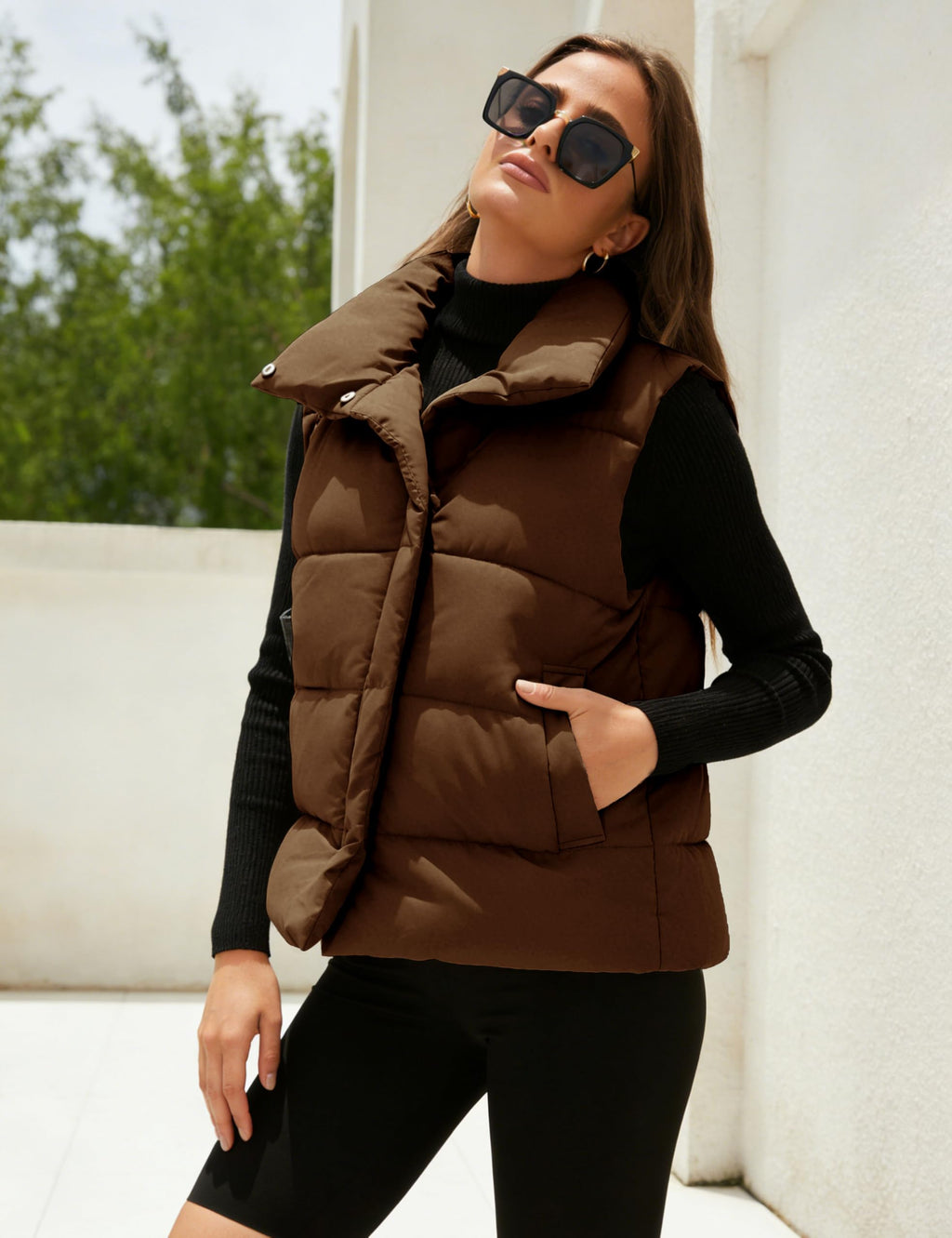 Himosyber Womens Puffer Vest Sleeveless Casual Loose Winter Warm Lightweight Stand Collar Down Jacket Coats